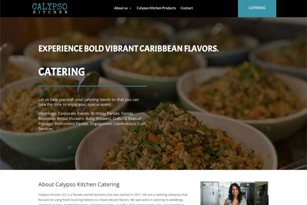 Screenshot of Calypso Kitchen Home page